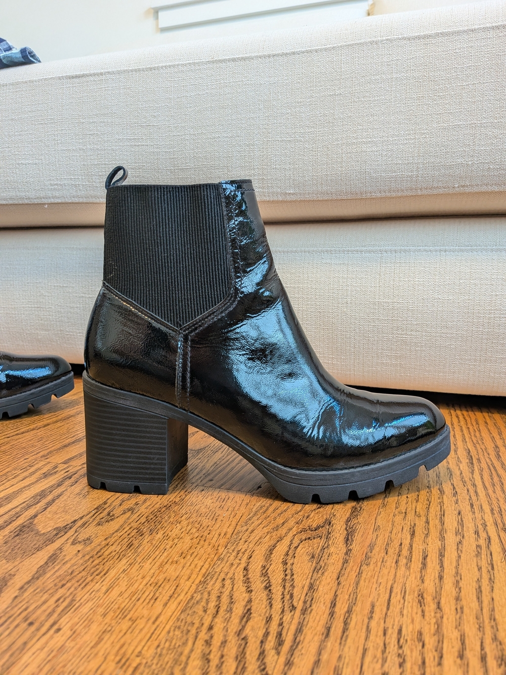 Naturalizer Verney Weatherproof Black Patent Chelsea Block Heel Boot